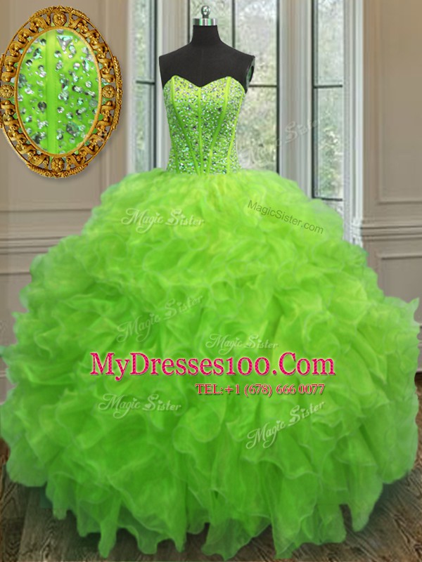 Yellow Green Vestidos de Quinceanera Military Ball and Sweet 16 and Quinceanera and For with Beading and Ruffles Sweetheart Sleeveless Lace Up