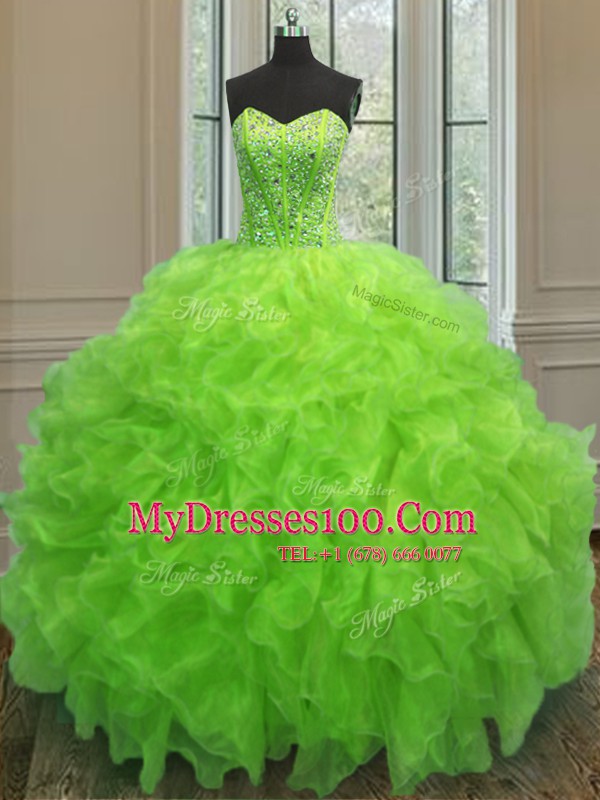 Yellow Green Vestidos de Quinceanera Military Ball and Sweet 16 and Quinceanera and For with Beading and Ruffles Sweetheart Sleeveless Lace Up