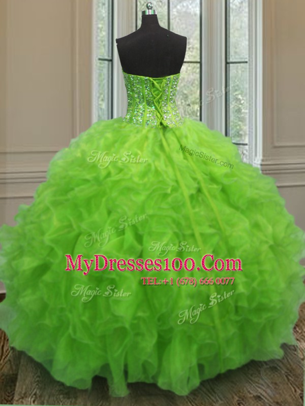 Yellow Green Vestidos de Quinceanera Military Ball and Sweet 16 and Quinceanera and For with Beading and Ruffles Sweetheart Sleeveless Lace Up