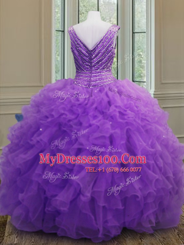 Suitable Floor Length Ball Gowns Sleeveless Purple Quince Ball Gowns Zipper