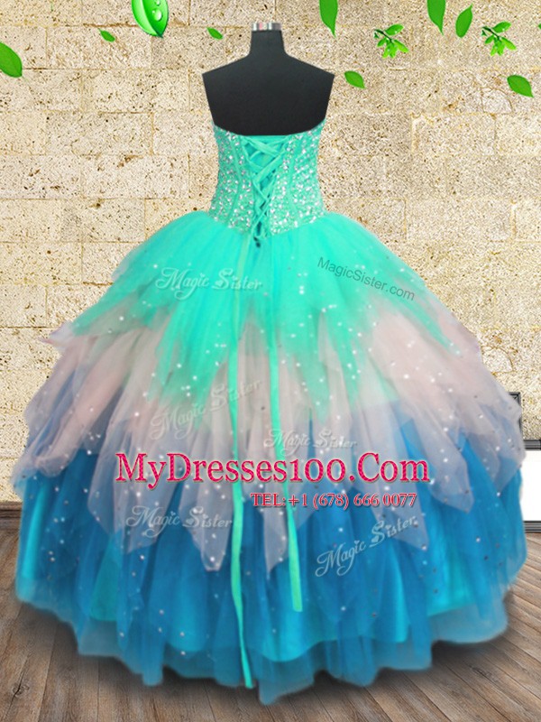 Sequins Floor Length Multi-color 15th Birthday Dress Sweetheart Sleeveless Lace Up