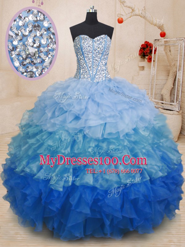 Trendy Floor Length Multi-color Quinceanera Gowns Organza Sleeveless Beading and Ruffles