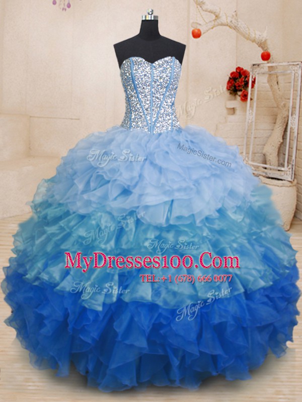Trendy Floor Length Multi-color Quinceanera Gowns Organza Sleeveless Beading and Ruffles