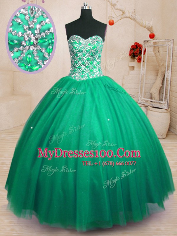 Fashion Tulle Sleeveless Floor Length Quinceanera Gowns and Beading
