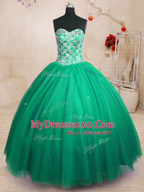 Fashion Tulle Sleeveless Floor Length Quinceanera Gowns and Beading