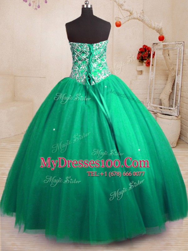 Fashion Tulle Sleeveless Floor Length Quinceanera Gowns and Beading