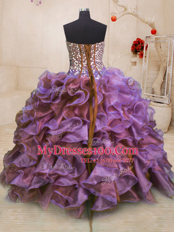 Multi-color Lace Up Sweetheart Beading and Ruffles 15 Quinceanera Dress Organza Sleeveless