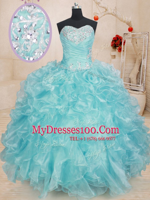Sweetheart Sleeveless Lace Up 15 Quinceanera Dress Blue Organza