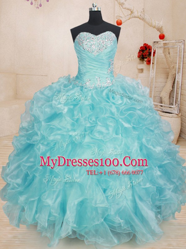 Sweetheart Sleeveless Lace Up 15 Quinceanera Dress Blue Organza