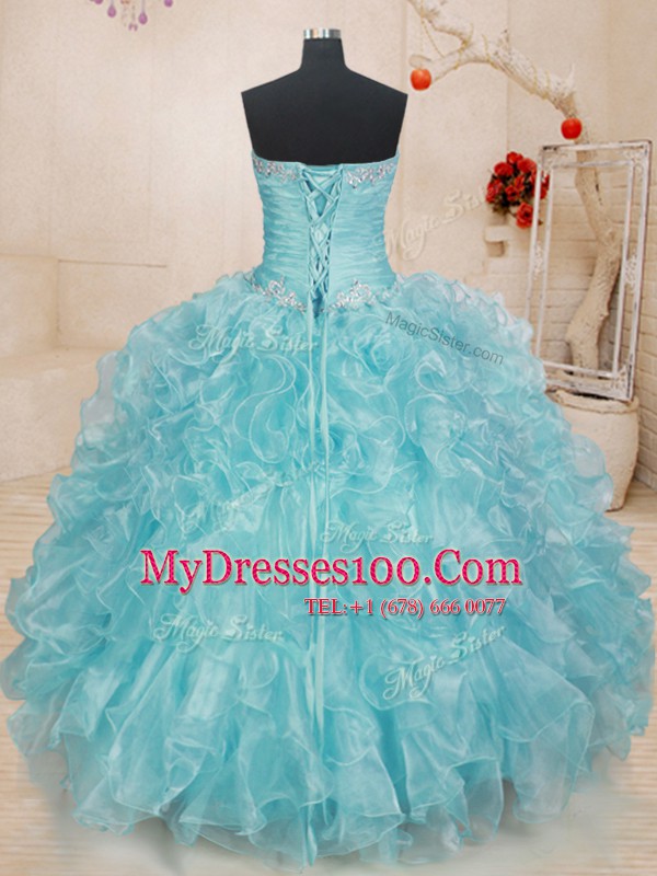 Sweetheart Sleeveless Lace Up 15 Quinceanera Dress Blue Organza
