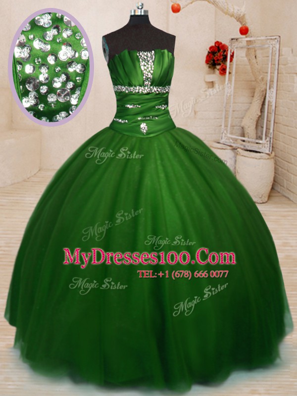Floor Length Ball Gowns Sleeveless Green 15 Quinceanera Dress Lace Up