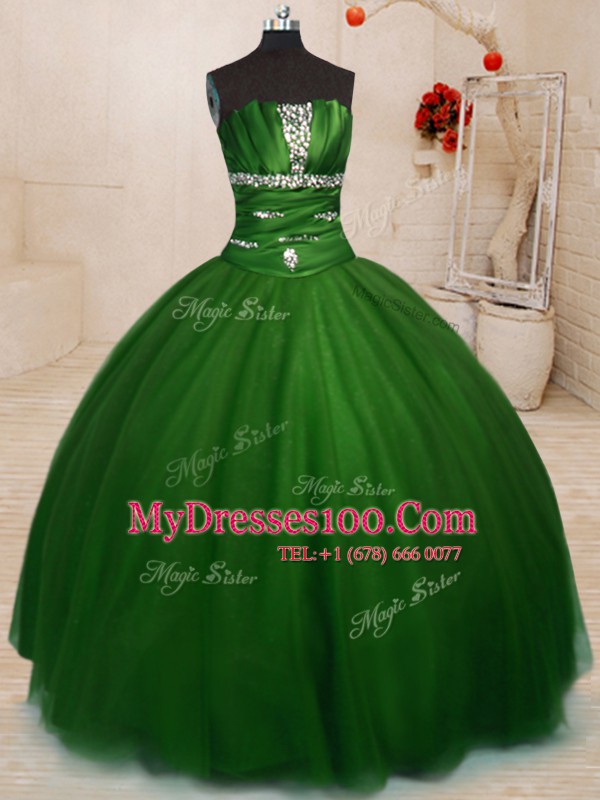 Floor Length Ball Gowns Sleeveless Green 15 Quinceanera Dress Lace Up