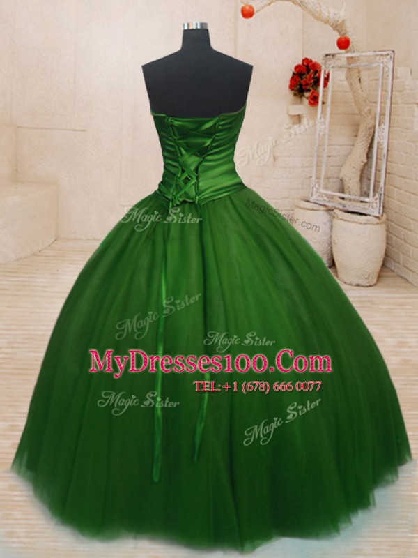 Floor Length Ball Gowns Sleeveless Green 15 Quinceanera Dress Lace Up