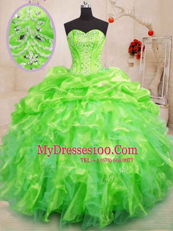 Ball Gowns Quinceanera Gown Sweetheart Organza Sleeveless Floor Length Lace Up