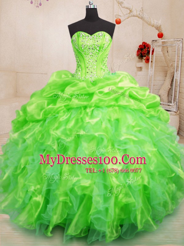 Ball Gowns Quinceanera Gown Sweetheart Organza Sleeveless Floor Length Lace Up