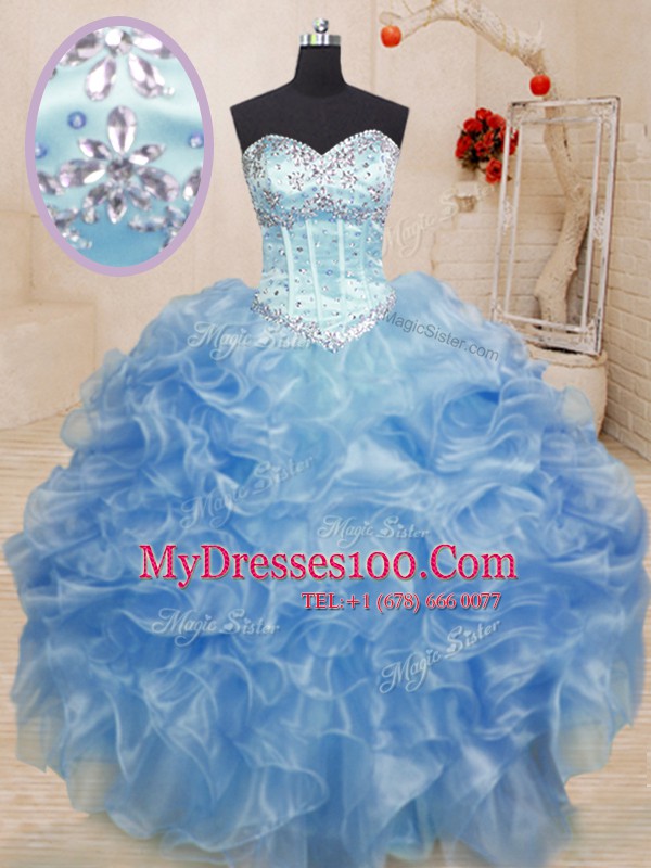 Organza Sleeveless Floor Length Quinceanera Gowns and Beading and Ruffles