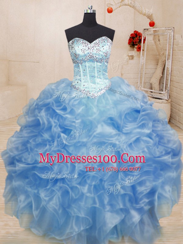 Organza Sleeveless Floor Length Quinceanera Gowns and Beading and Ruffles
