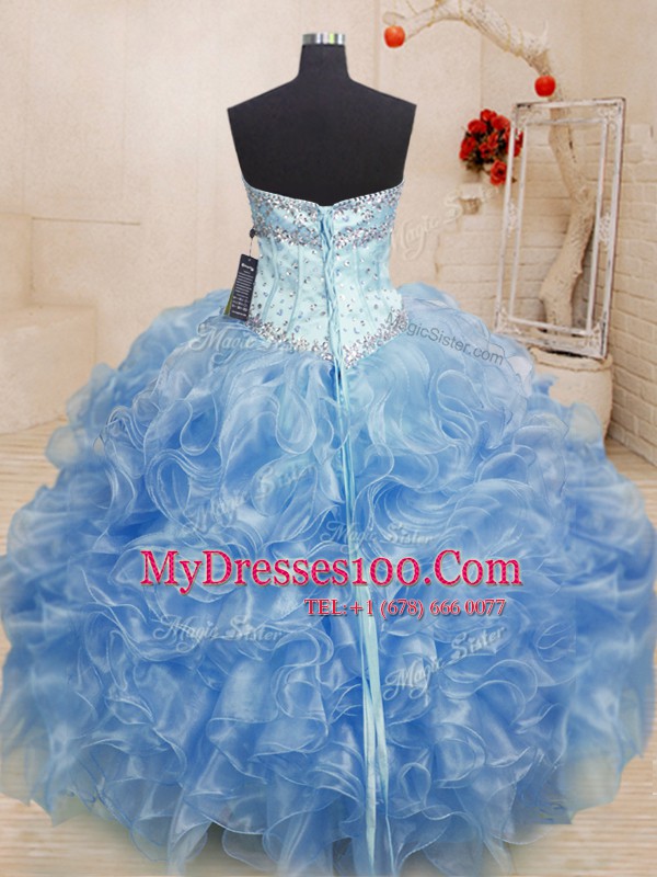 Organza Sleeveless Floor Length Quinceanera Gowns and Beading and Ruffles