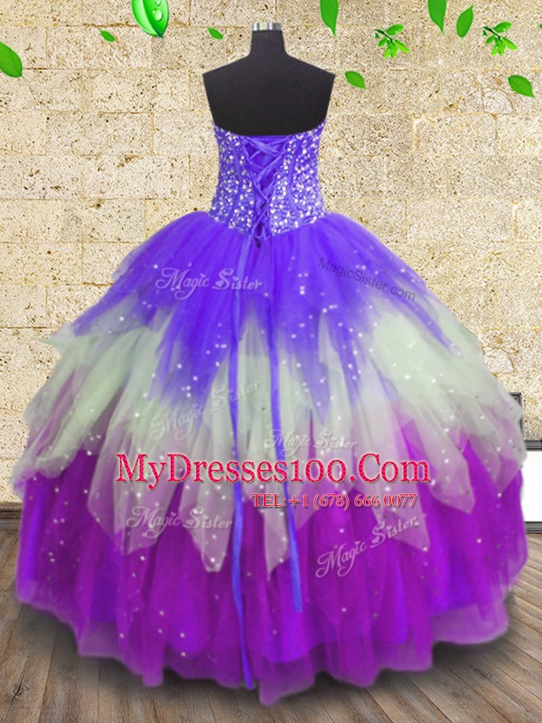 Sequins Sweetheart Sleeveless Lace Up Quinceanera Gowns Multi-color Tulle