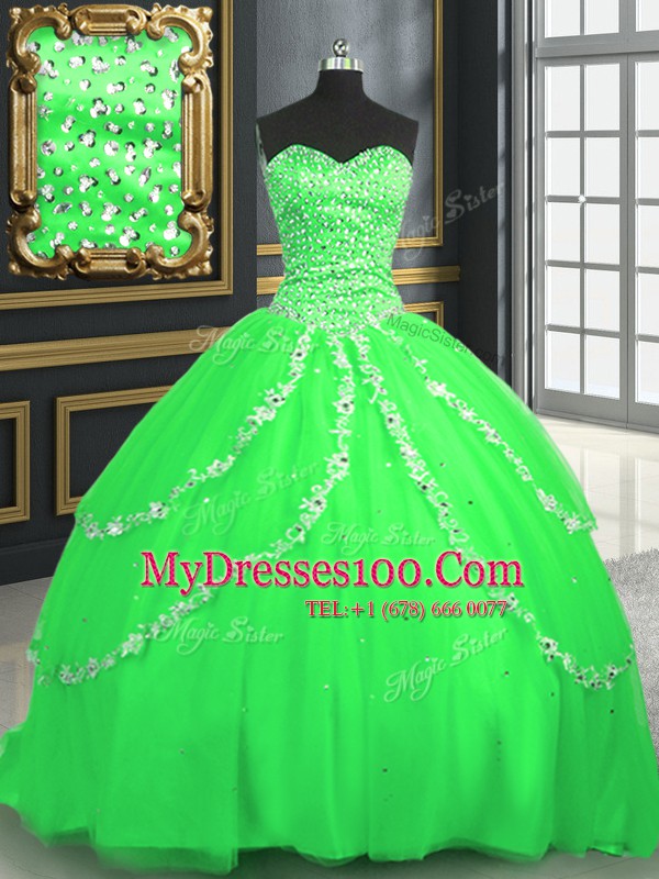 Sweetheart Neckline Beading and Appliques Quince Ball Gowns Sleeveless Lace Up