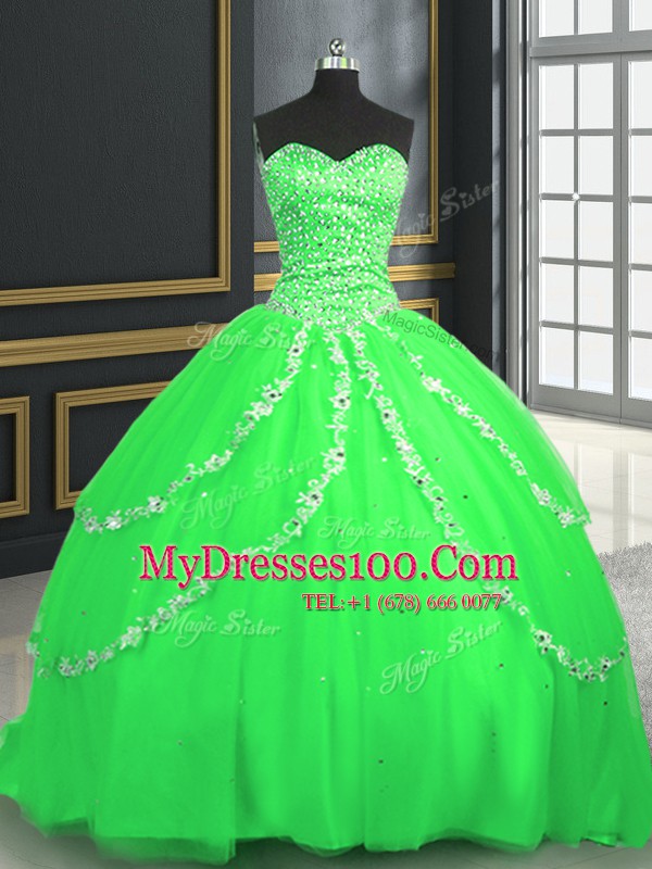Sweetheart Neckline Beading and Appliques Quince Ball Gowns Sleeveless Lace Up