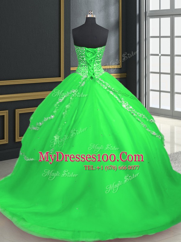 Sweetheart Neckline Beading and Appliques Quince Ball Gowns Sleeveless Lace Up