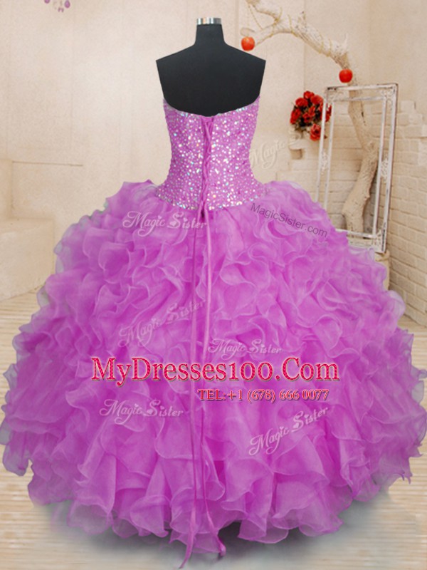 Graceful Fuchsia Sweetheart Neckline Beading and Ruffles Sweet 16 Quinceanera Dress Sleeveless Lace Up