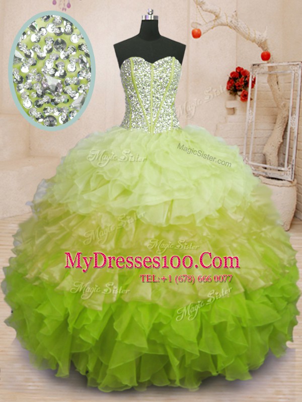 Traditional Multi-color Ball Gowns Organza Sweetheart Sleeveless Beading and Ruffles Floor Length Lace Up Vestidos de Quinceanera