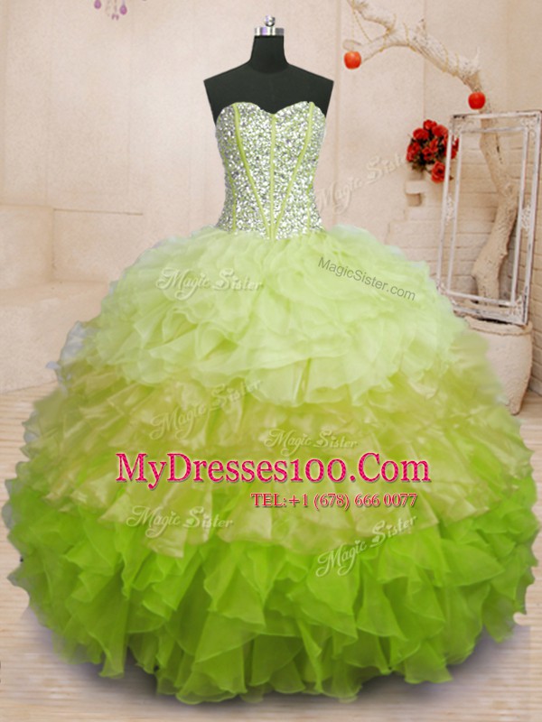 Traditional Multi-color Ball Gowns Organza Sweetheart Sleeveless Beading and Ruffles Floor Length Lace Up Vestidos de Quinceanera