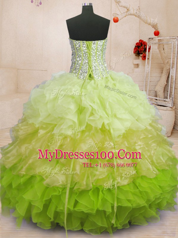 Traditional Multi-color Ball Gowns Organza Sweetheart Sleeveless Beading and Ruffles Floor Length Lace Up Vestidos de Quinceanera
