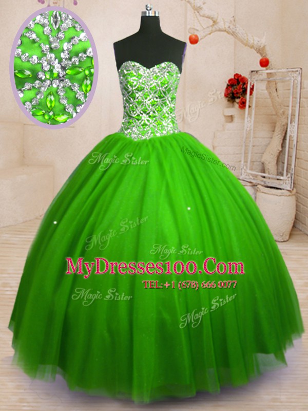 Floor Length Quinceanera Dress Tulle Sleeveless Beading
