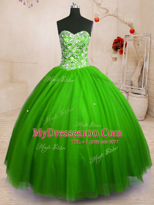 Floor Length Quinceanera Dress Tulle Sleeveless Beading