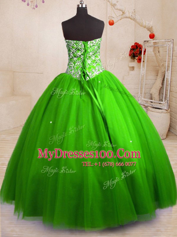 Floor Length Quinceanera Dress Tulle Sleeveless Beading