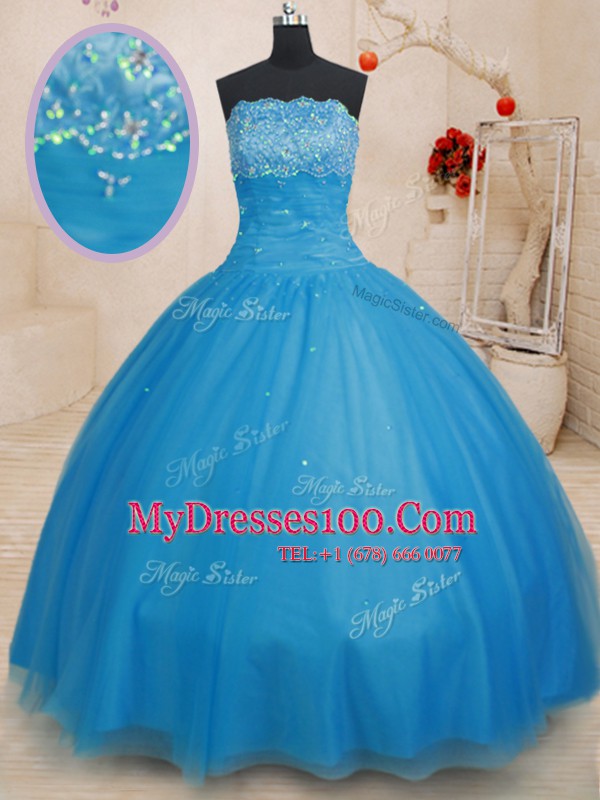Tulle Sleeveless Floor Length Sweet 16 Dresses and Beading
