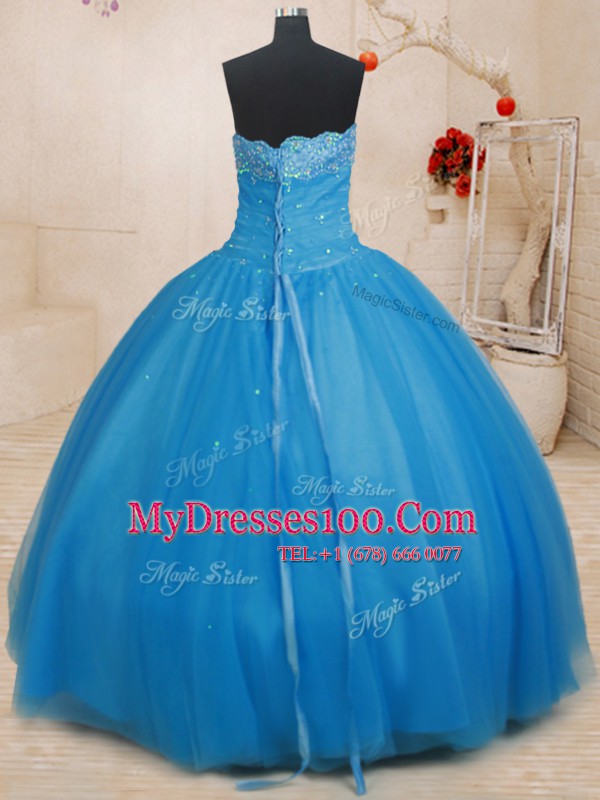 Tulle Sleeveless Floor Length Sweet 16 Dresses and Beading