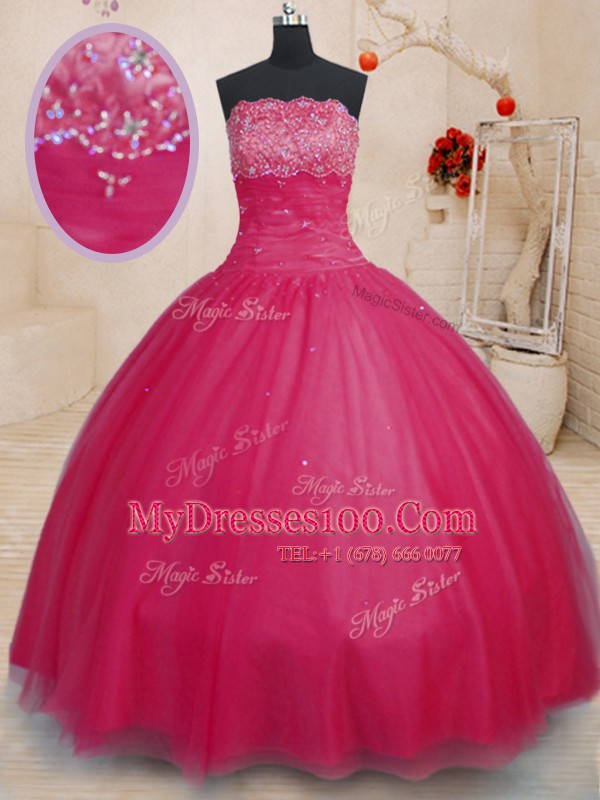 Coral Red Tulle Lace Up Off The Shoulder Sleeveless Floor Length Quince Ball Gowns Beading