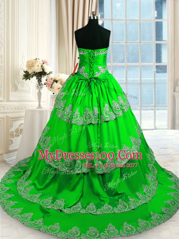 Ruffled With Train Ball Gowns Sleeveless Quinceanera Gown Court Train Lace Up