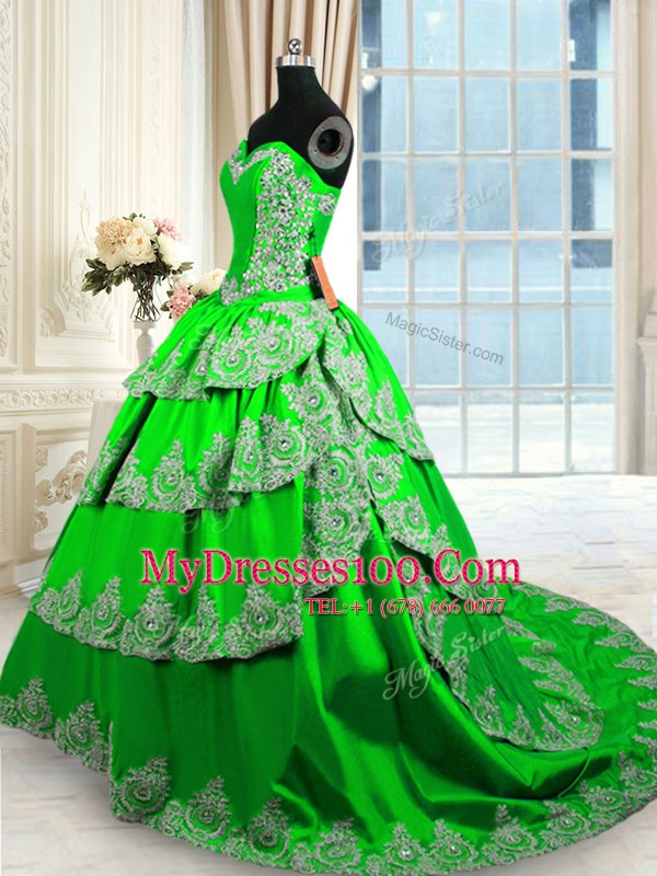 Ruffled With Train Ball Gowns Sleeveless Quinceanera Gown Court Train Lace Up