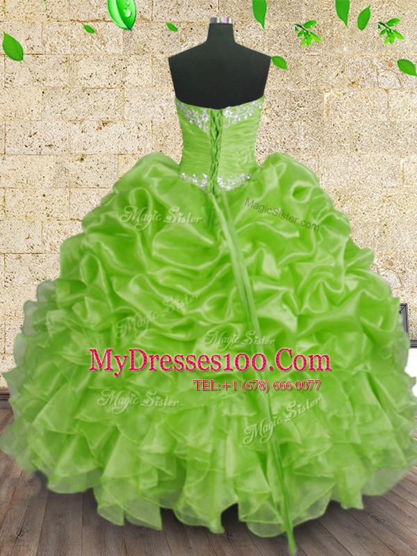 Custom Fit Ball Gowns Beading and Appliques and Ruffles and Ruching Vestidos de Quinceanera Lace Up Organza Sleeveless Floor Length