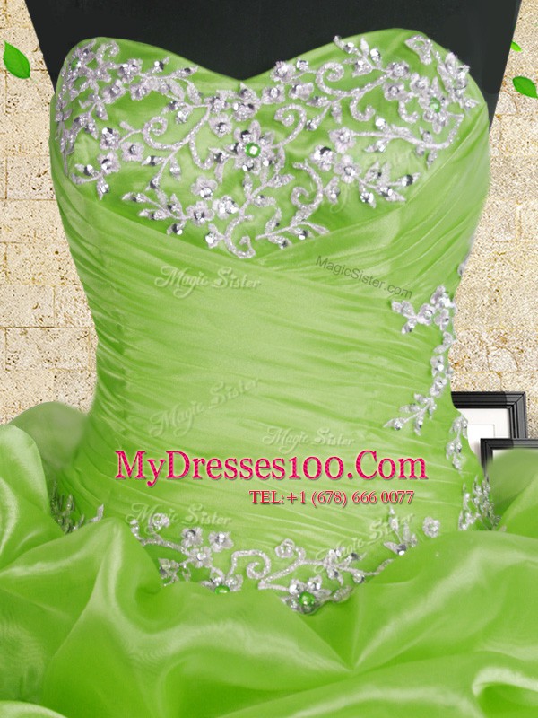 Custom Fit Ball Gowns Beading and Appliques and Ruffles and Ruching Vestidos de Quinceanera Lace Up Organza Sleeveless Floor Length
