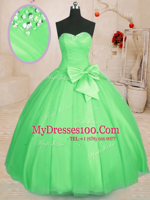 Comfortable Sleeveless Floor Length Beading and Bowknot Lace Up Sweet 16 Dress