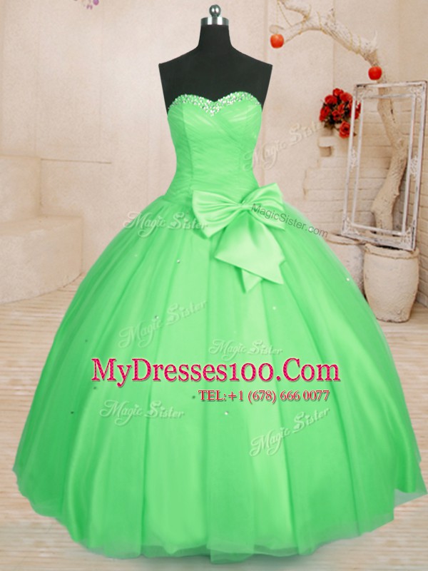 Comfortable Sleeveless Floor Length Beading and Bowknot Lace Up Sweet 16 Dress