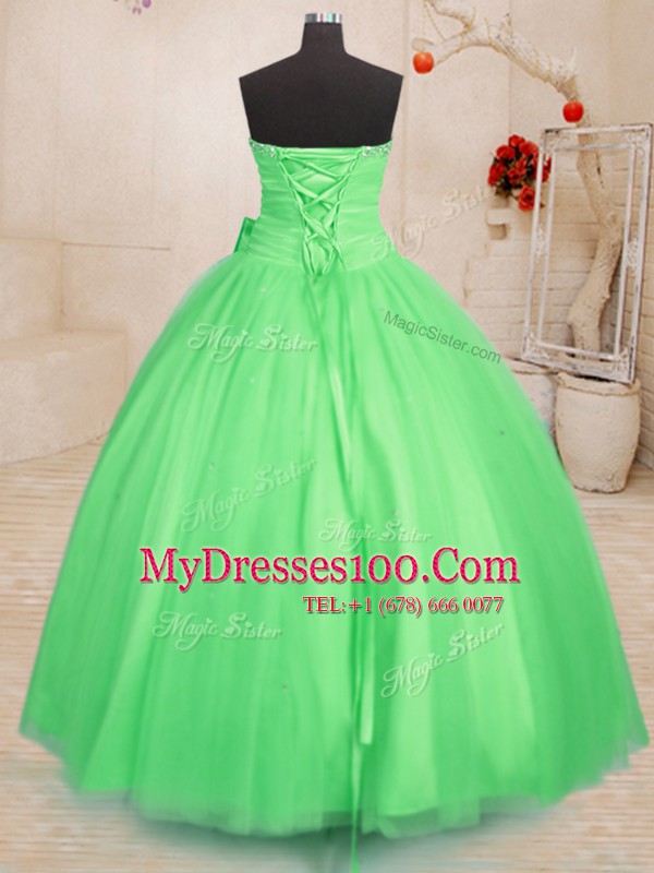 Comfortable Sleeveless Floor Length Beading and Bowknot Lace Up Sweet 16 Dress