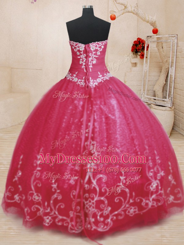 Affordable Red Ball Gowns Tulle Sweetheart Sleeveless Beading and Embroidery Floor Length Lace Up Sweet 16 Dresses