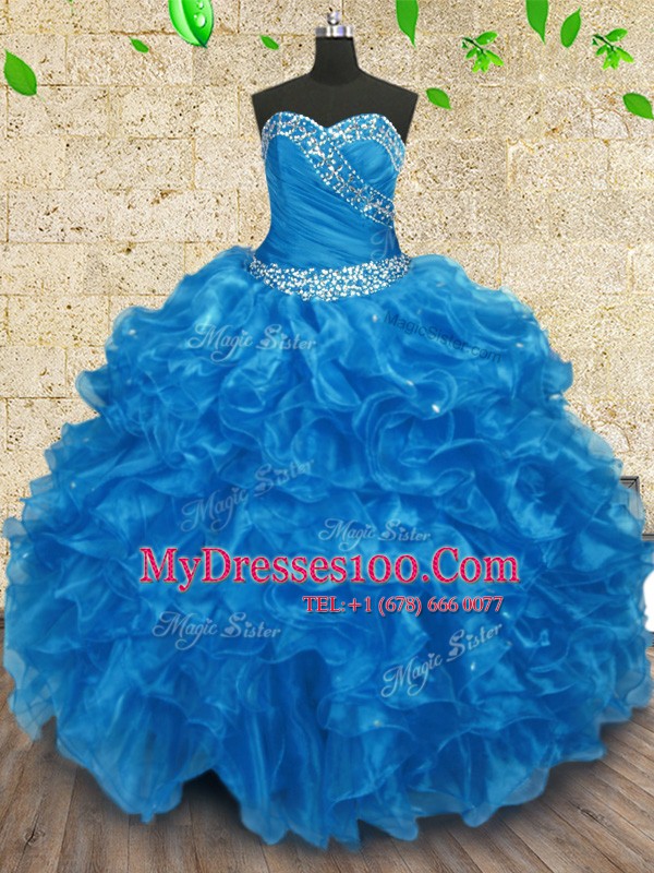 Floor Length Ball Gowns Sleeveless Baby Blue 15th Birthday Dress Lace Up
