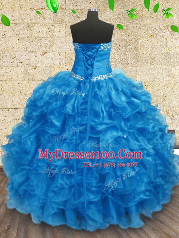 Floor Length Ball Gowns Sleeveless Baby Blue 15th Birthday Dress Lace Up