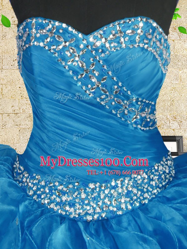Floor Length Ball Gowns Sleeveless Baby Blue 15th Birthday Dress Lace Up