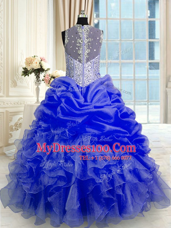Floor Length Blue Quinceanera Gown Straps Sleeveless Zipper