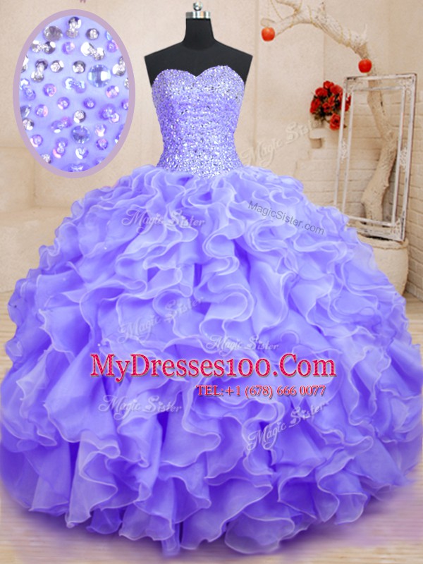 Nice Floor Length Lavender Vestidos de Quinceanera Sweetheart Sleeveless Lace Up