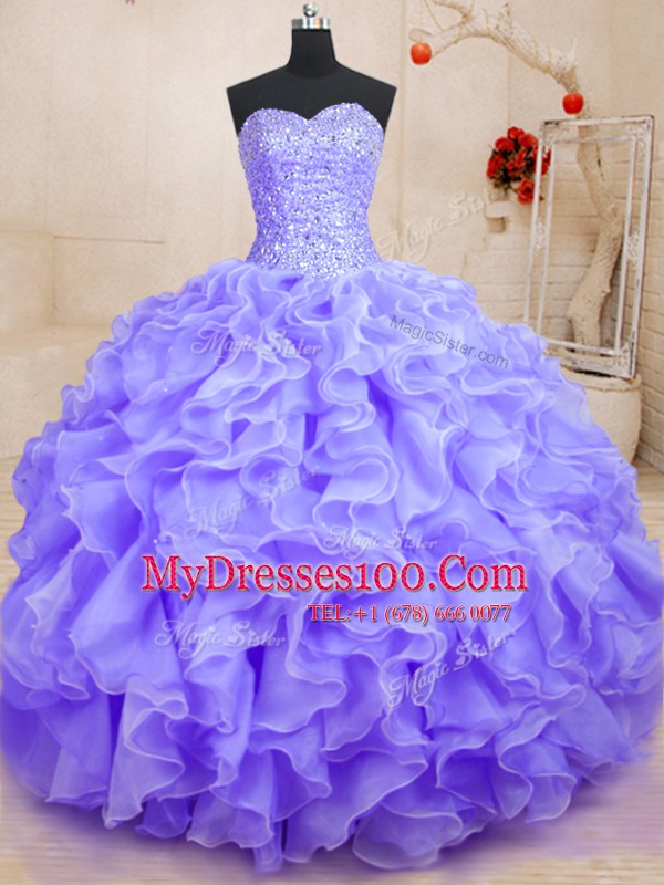 Nice Floor Length Lavender Vestidos de Quinceanera Sweetheart Sleeveless Lace Up